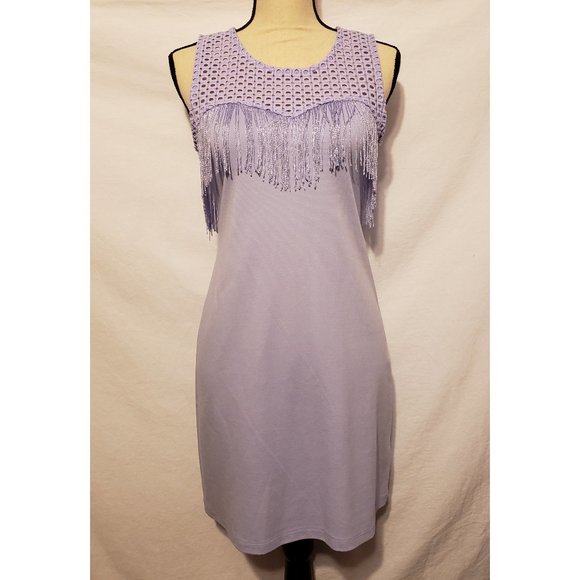 Gianni Bini Lavender Sleeveless Fringe Dress Lavender Medium M - Picture 1 of 7